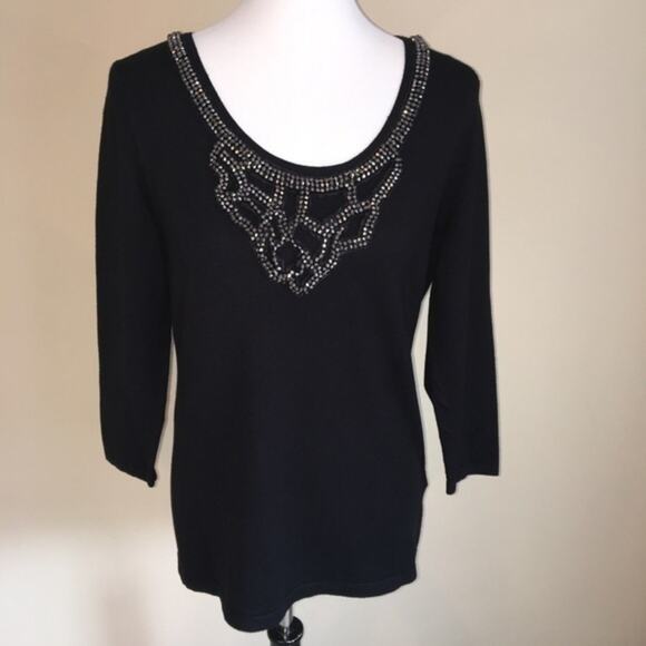 Joseph A Beaded NeckSweater Size Medium Black NWT - Picture 2 of 7